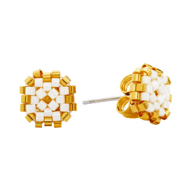 Aretes Diamantes 1 Redondo Dorado Cortos Perla